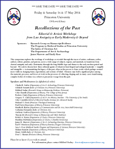 Save the Date Announcement for Symposium on "Recollections of the Past" (May 2015) in its completed version with border