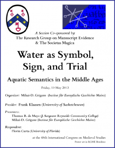 Poster for "Water as Symbol, Sign, and Trial" Congress Session (7 May 2014) which had to be cancelled