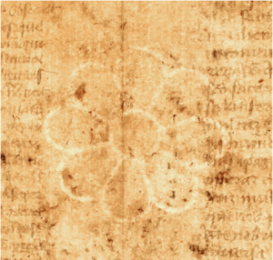 Rosette Watermark in mid-15th-century Latin Book of Saints.
