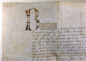 Detail of the opening of a charter issued by Berengarius, with photography © Mildred Budny