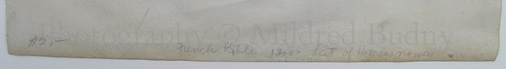 Pencil Inscription at the lower front of a manuscript leaf. Photography © Mildred Budny
