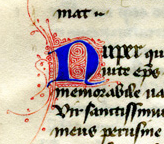 Decorated opening word 'Nuper' of the Dialogues, Book III, Chapter 13, reproduced by permission