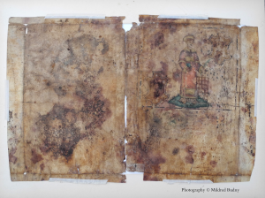 Italian Bible leaf verso with added illustration. Photography © Mildred Budny
