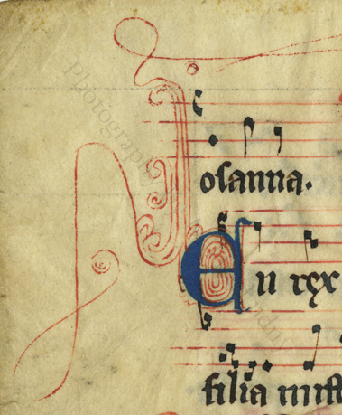 Decoated initial E for 'En' on the verso of the Processional Leaf from ' Ege Manuscript 8'. Photography by Mildred Budny