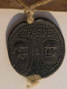 Obverse of Bulla of Pope Innocent IV with the faces of Saints Peter and Paul. Photography © Mildred Budny