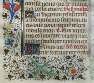 Verso of Leaf with the Office of the Dead from an unknown Book of Hours, showing its elaborate foliate border in gold and polychrome. Photography © Mildred Budny