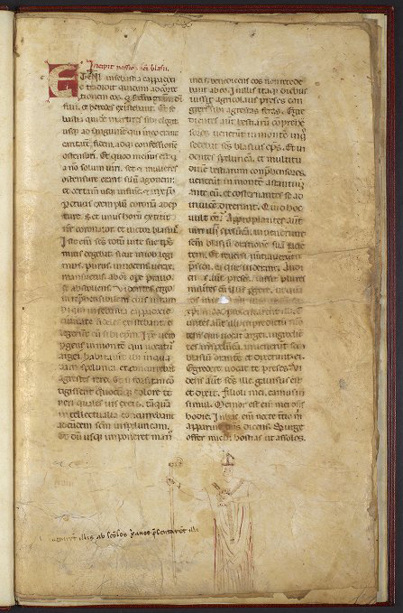 Opening page of MS LJS 418, containing texts for Saint Blaise, at the University of Pennsylvania Library. Public Domain image.