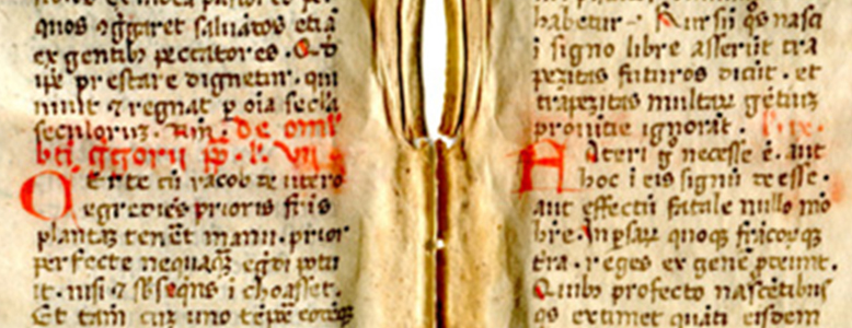 Detail of the midsection of Folios Ivb and IIra with the closing set of Lections on Astrology by Gregory the Great. Reproduced by permission.