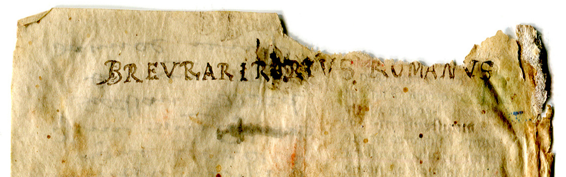 Detail of top of Folio IIv of Breviary fragment with a set of added titles or pen-trials on an originally blank page. Reproduced by permission.