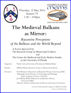 Poster for 'The Medieval Balkans as Mirror" Session 2 of the RGME MEMS Sessions. Poster set in RGME Bembino.