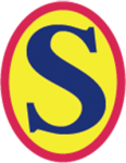 Seal of Approval, as logo for the 'Style Manifesto' of the Research Group on Manuscript Evidence, with red border, yellow ground, and capital 'S' in the RGME font Bembino