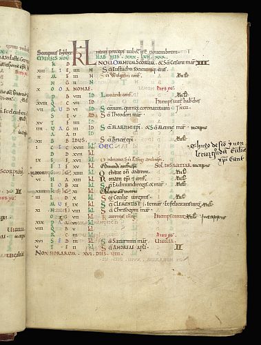 © The British Library Board. Arundel MS 155, folio 7r. November in the Kalendar, recording the ordination of St. Alphege.