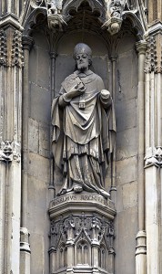 Saint Anselm, Archbishop of Canterbury, carved in stone on the exterior of Canterbury Cathedral. Via Wikipedia.