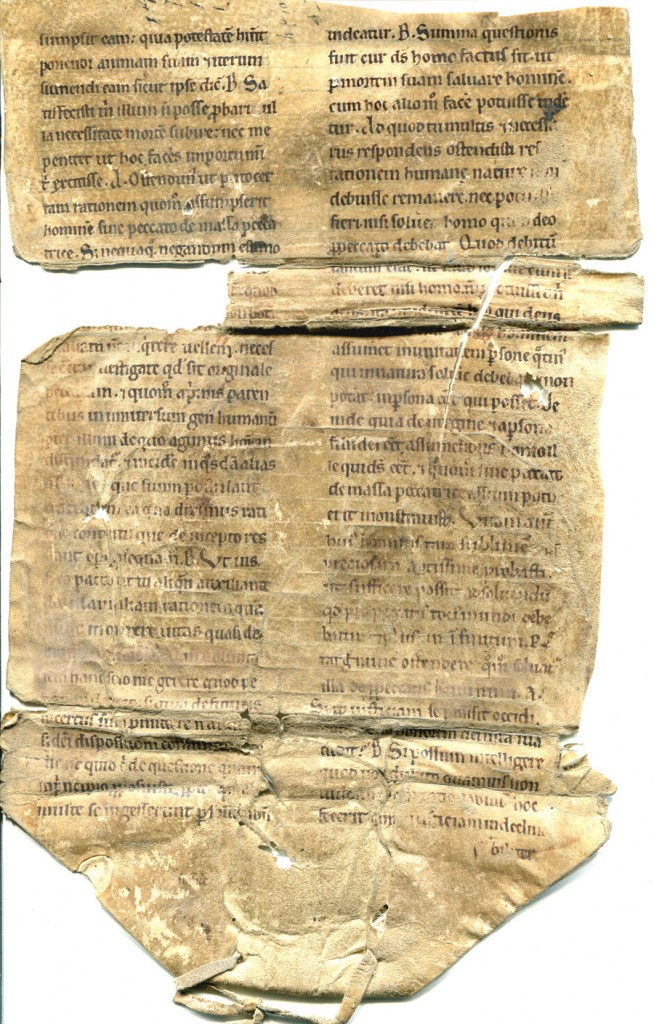 Recto of the Leaf and Exterior of the Binding, with the original text viewed upright. Reproduced by permission.