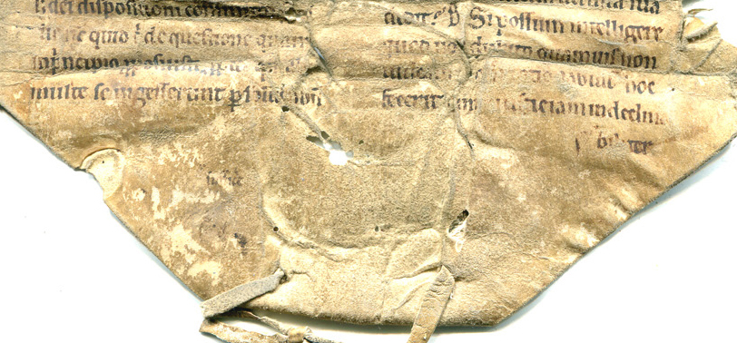 Recto of the Leaf and Exterior of the Binding, Detail: Bottom, with Laced Vellum Thong. Reproduced by Permission.