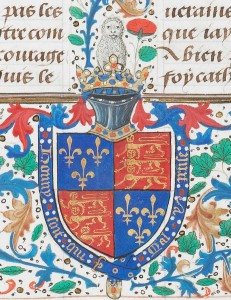 ©The British Library Board. London, British Library, Royal MS 14 E. I, folio 3r, detail: Arms of England for Edward IV. 