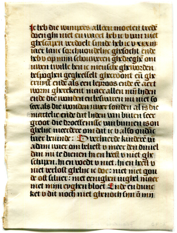 Original Recto of a Single Leaf detached from a prayerbook in Dutch made circa 1530, owned and dismembered by Otto F. Ege