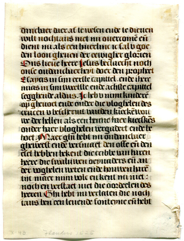 Original Verso of a Single Leaf detached from a prayerbook in Dutch made circa 1530, owned and dismembered by Otto F. Ege