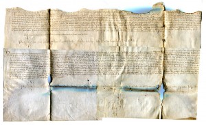 Large Single-Sheet Latin Document on Vellum recording a sale of land of 1437. Private Collection. Reproduced by Permission.