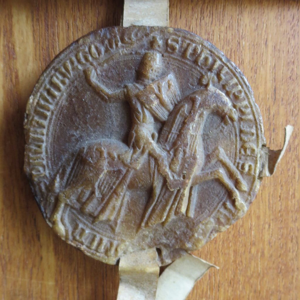 Equestrian Wax Seal of Philip I, Count of Savoy, Affixed to his Judgment of Abritration, 28 May 1275. Photograph by Mildred Budny. 