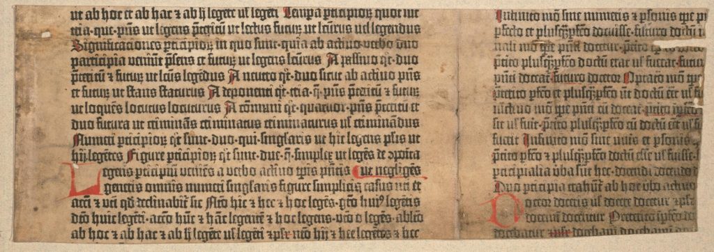Princeton University Library, Scheide Library, Donatus, Ars minor (fragment). Printed on vellum. [Mainz: Types of the 42-Line Bible, circa 1453–54]