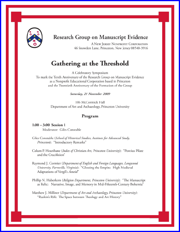 2009 Celebratory Anniversary Symposium Program, Page 1 of 2.