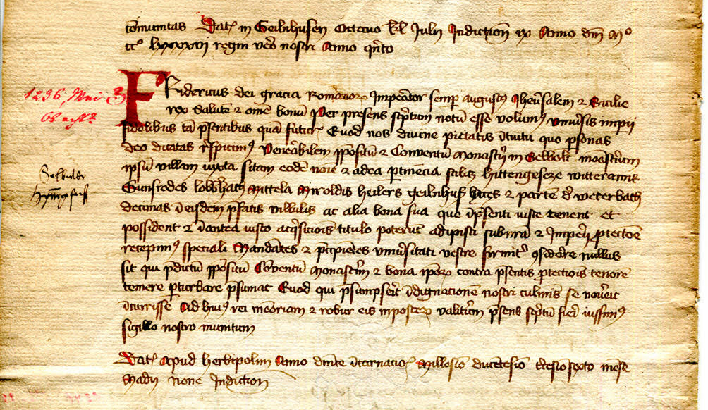 verso upper portion. Text 7: Frederick II, May 1236.