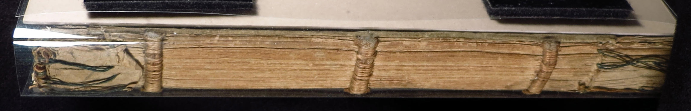 Smeltzer Collection, Henri de Suberville (1598), Spine View, with 3 Raised Bands flanked by a Row of Kettle-Stitching at either end.