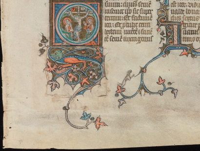 Beinecke Rare Book & Manuscript Library, Otto Ege Collection, MS 14, Genesis Opening Leaf: Recto, Detail of Patch.