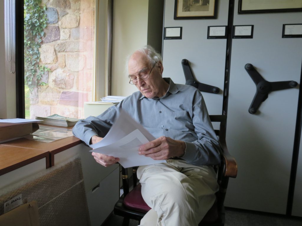 Giles Reading at the Window in his Office at the IAS. Spring 2014. Photography Mildred Budny.