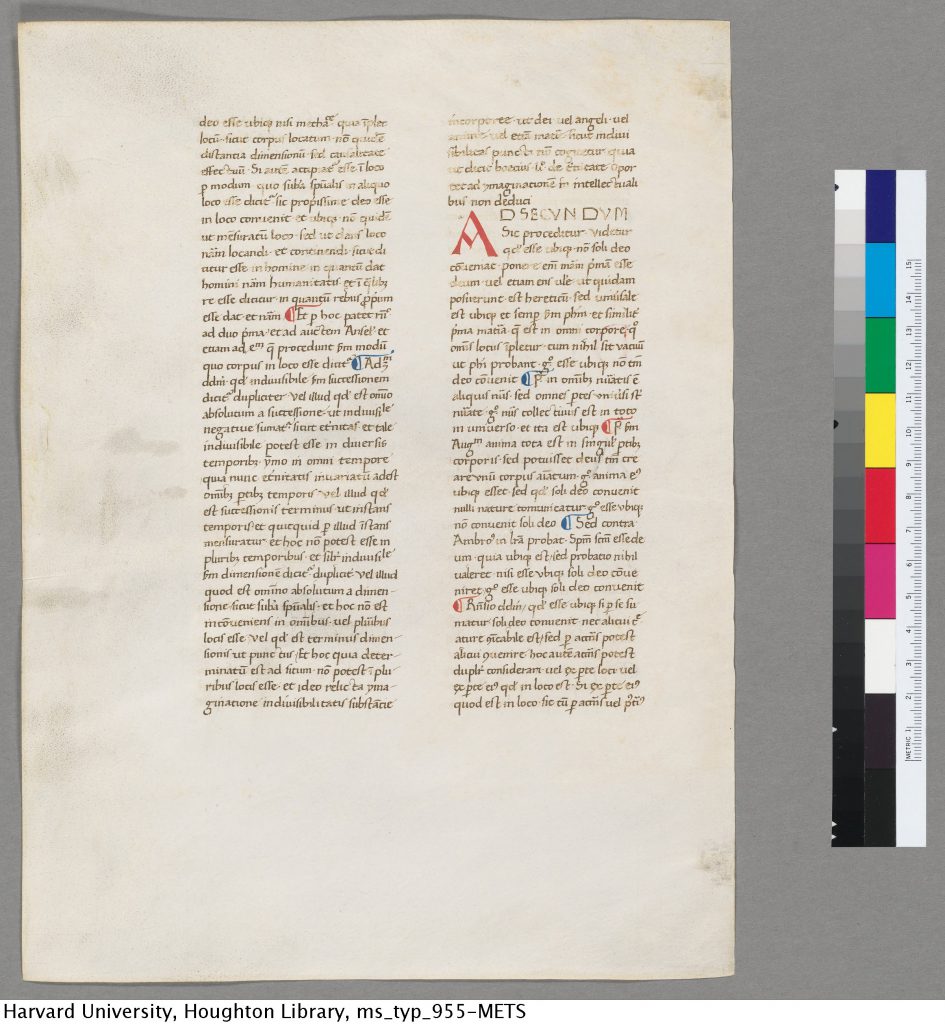 Ege MS 40, folio 243 verso. Harvard University, Houghton Library, MS Typ 955, verso.