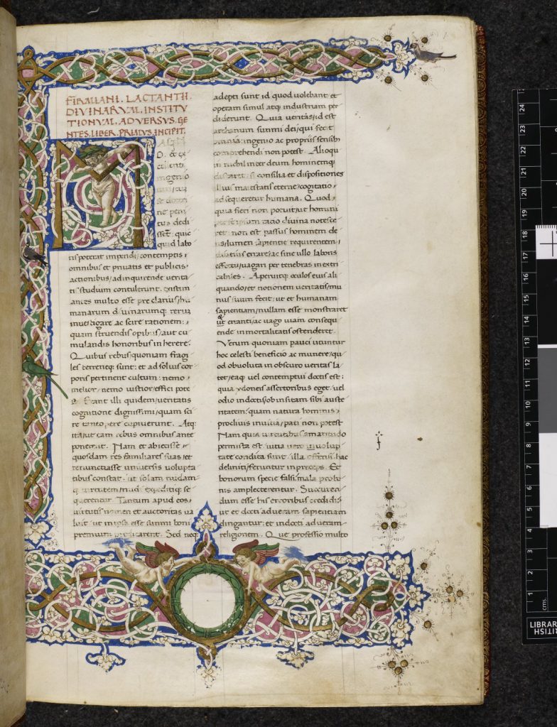 © The British Library Board. Harley MS 3110, folio 1r. Opening of Lacantius's Divinae institutiones.