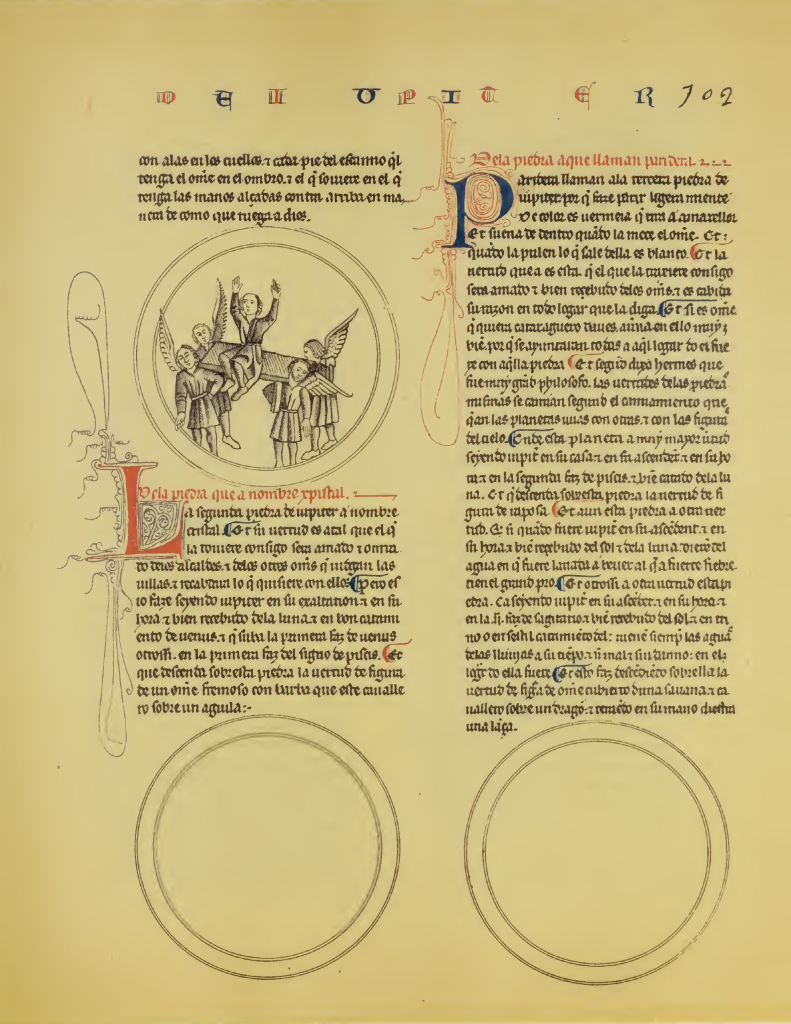 Lapidario del Rey D. Alfonso X: Codice original (1881), folio 102r. Image via Creative Commons via https://ia802202.us.archive.org/14/items/lapidariodelreyd00alfo/lapidariodelreyd00alfo.pdf.