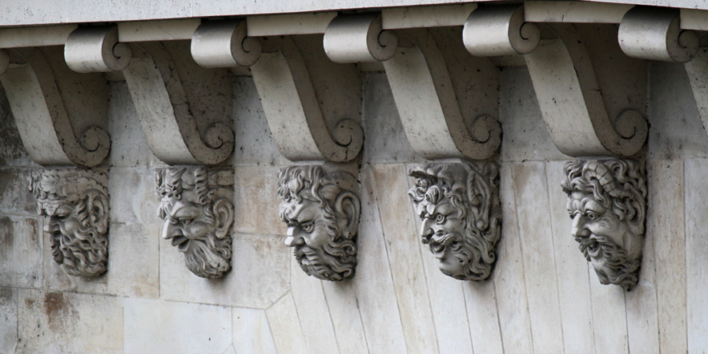 5 Corbel Heads in a Row on Le Pont Neuf, Paris
