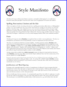 Page 1 of the 'Style Manifesto' of the Research Group on Manuscript Evidence in the version of April 2014 (4 pages)
