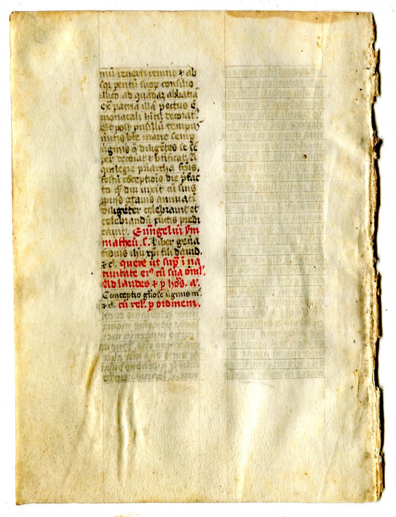 Folio 8v completing the section of text, with a blank column to follow. Reproduced by permission.