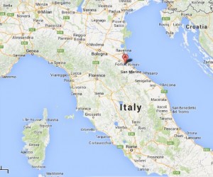 Map of northern Italy showing Cesena at the upper right. Map via Google Maps.