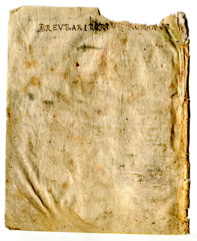 Folio IIv of Breviary fragment with a set of added titles or pen-trials on an originally blank page. Reproduced by permission.