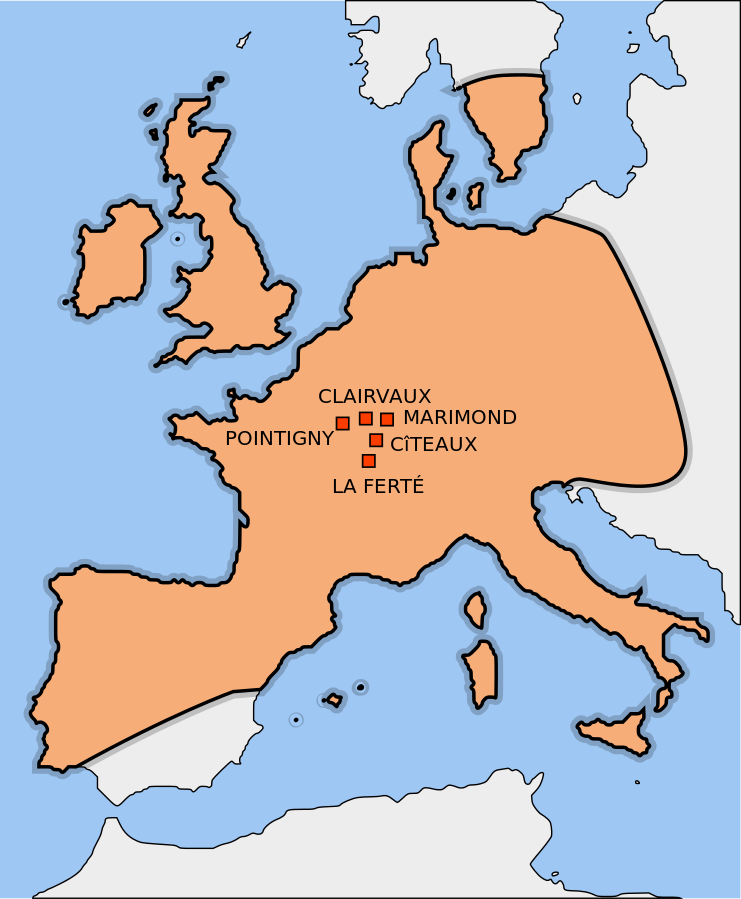 Map by Chabacano via Creative Commons. The expansion of the Cistercian Order by the end of the 13th century.