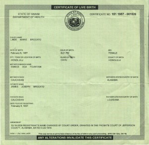 Blanked out Birth Certificate for Lillian Vail Diamond afer Adoption