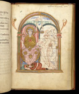 © The British Library Board, Arundel MS 155, folio 133r. Frontispiece for the 'Rule' of Saint Benedict, showing the saint in company of his monks.