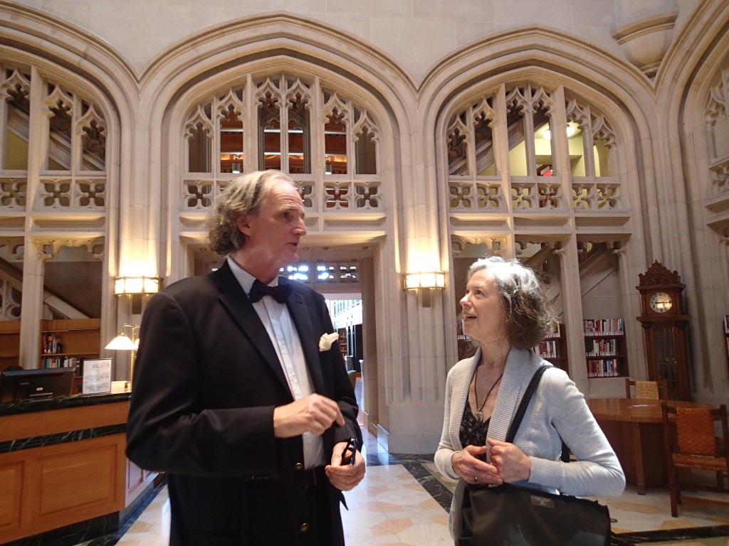 Thomas Hill and Sally Keil pause at the entrance to the Vassar College Library. Photography © Mildred Budny