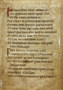 © The British Library Board. Additional MS 89000, folio 1 recto, with the opening of the Gospel of John.