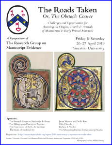 Poster 2 for 219 Anniversary Symposium, with symposium information and 2 images of cropped initials, from 12th-century Latin manuscripts, from the Princeton University Art Museum.