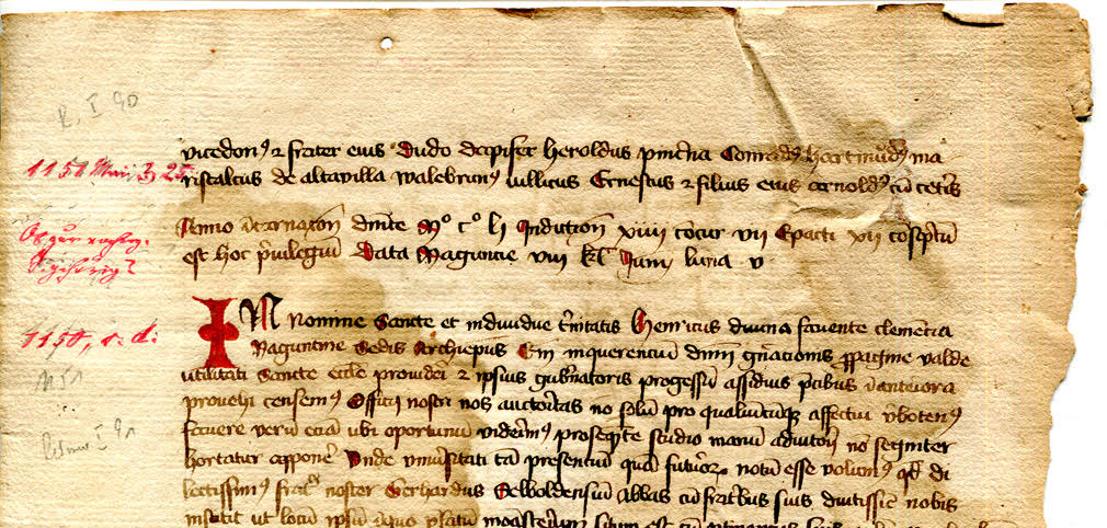 Selbold Cartulary Fragment, Folio "1" verso upper portion.