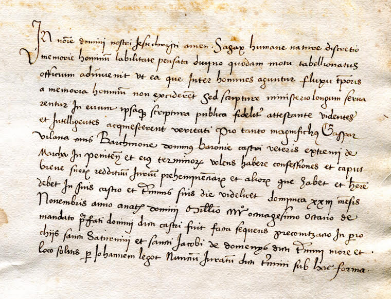 Private Collection, Castle Cartulary Fragment, Folio 1r / Page 1, Upper Portion.