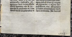 J. S. Wagner Collection, Single Leaf from a Latin Missal containing part of the Mass for Holy Saturday for use in a Carmelite Monastery, printed in 1509 Lucantonio Giunta in Venice. Recto, detail: Bottom Portion. Reproduced by Permission.