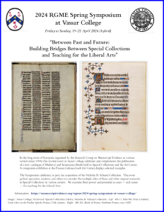 Poster 2 has two manuscript images at the center, with the RGME logo at top left and the Vassar College logo at top right. 