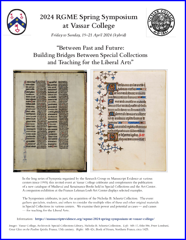 Poster 2 has two manuscript images at the center, with the RGME logo at top left and the Vassar College logo at top right.