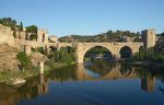Puente de San Martín: Bridge with reflection over the River Targus, Toledo, Spain.